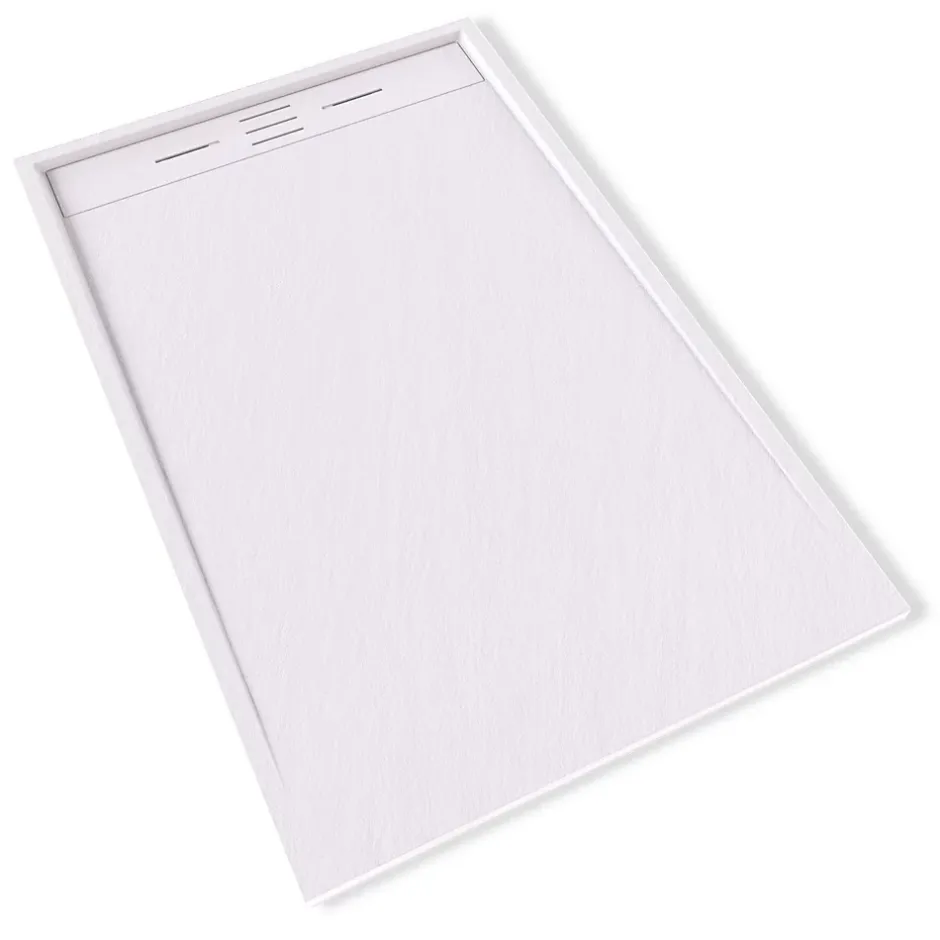 Saniverre Receveur de douche HIEMAL 90 x 140 cm résine Blanc aspect ardoise + bonde incluse -* Receveur De Douche