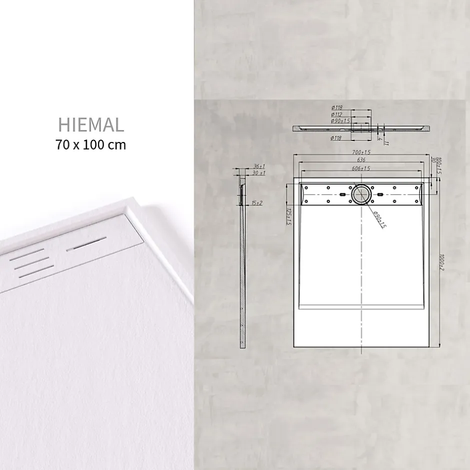 Saniverre Receveur de douche HIEMAL 70 x 100 cm résine Blanc aspect ardoise + bonde incluse -* Receveur De Douche
