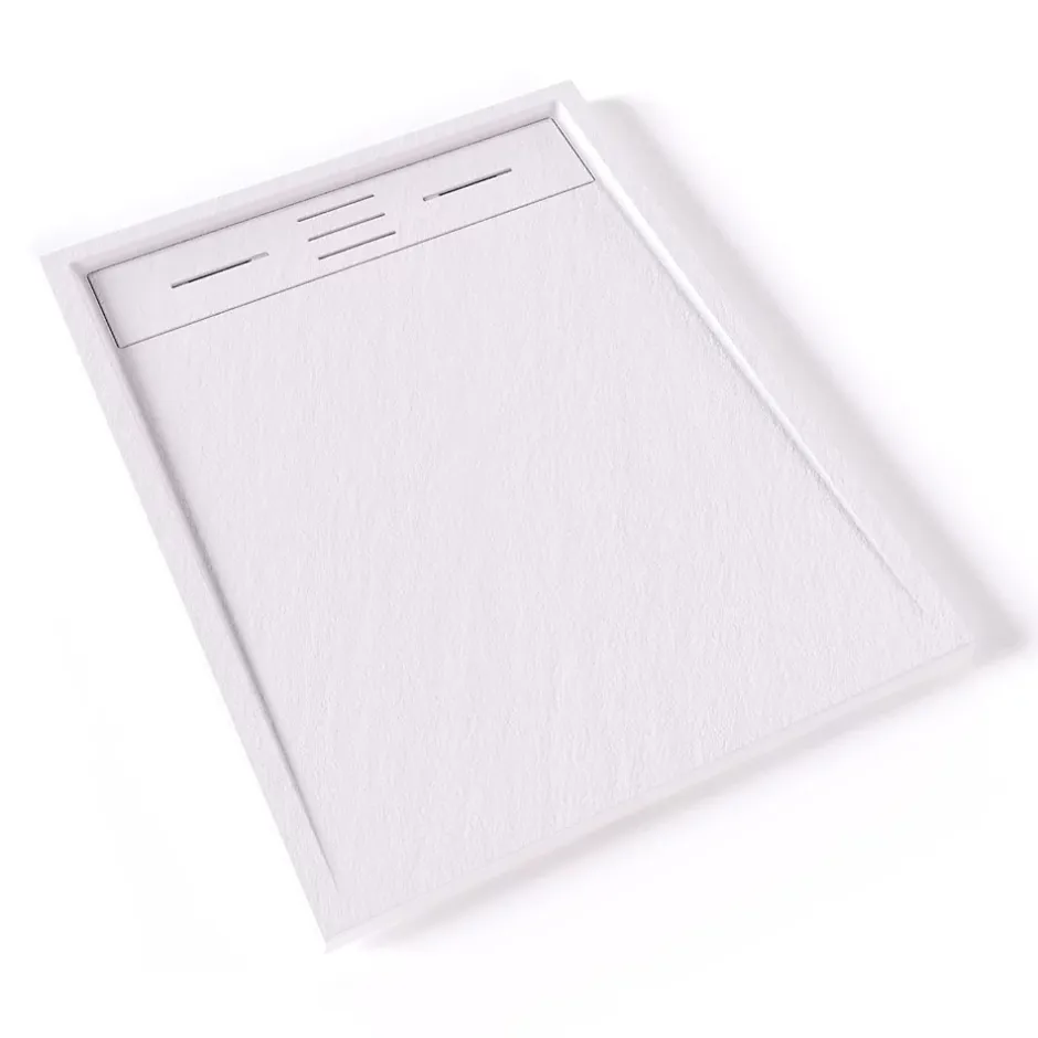 Saniverre Receveur de douche HIEMAL 70 x 90 cm résine Blanc aspect ardoise + bonde incluse -* Receveur De Douche