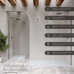 Saniverre Receveur de douche HIEMAL 70 x 90 cm résine Blanc aspect ardoise + bonde incluse -* Receveur De Douche