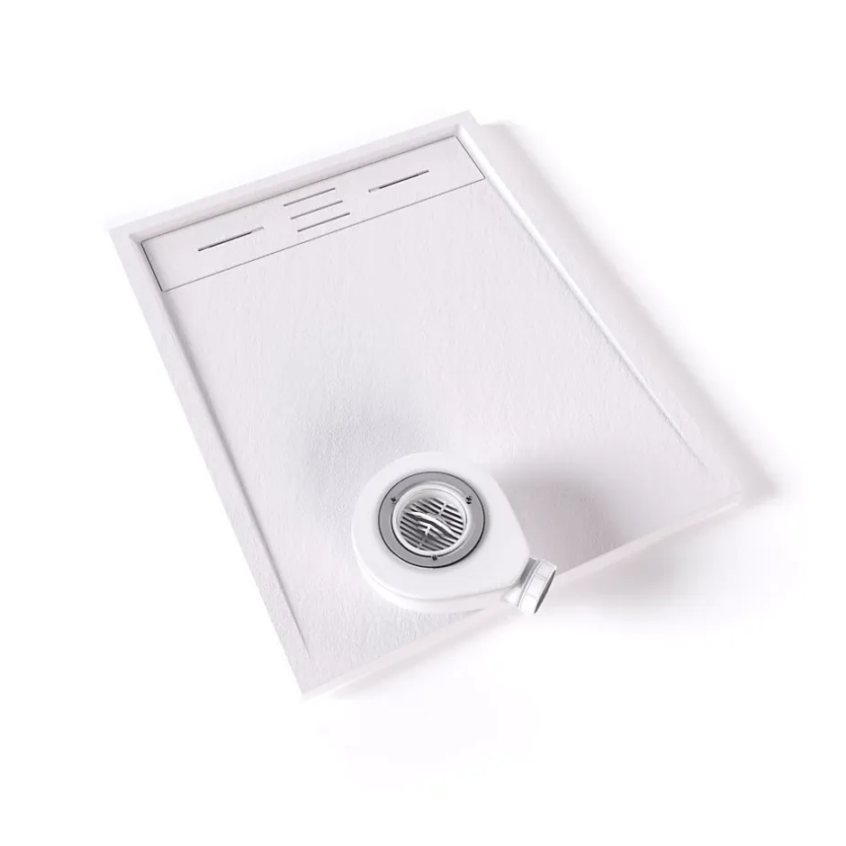 Saniverre Receveur de douche HIEMAL 70 x 90 cm résine Blanc aspect ardoise + bonde incluse -* Receveur De Douche