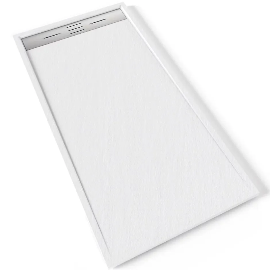 Saniverre Receveur de douche HIEMAL INOX 80 x 160 cm résine Blanc aspect ardoise + bonde inox incluse -* Receveur De Douche