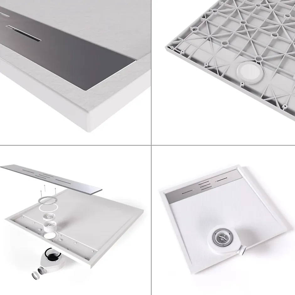Saniverre Receveur de douche HIEMAL INOX 80 x 160 cm résine Blanc aspect ardoise + bonde inox incluse -* Receveur De Douche