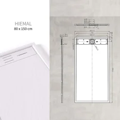 Saniverre Receveur de douche HIEMAL 80 x 150 cm résine Blanc aspect ardoise + bonde incluse -
