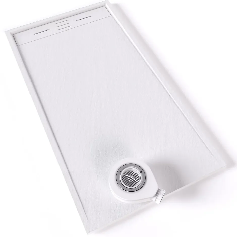 Saniverre Receveur de douche HIEMAL 80 x 150 cm résine Blanc aspect ardoise + bonde incluse -