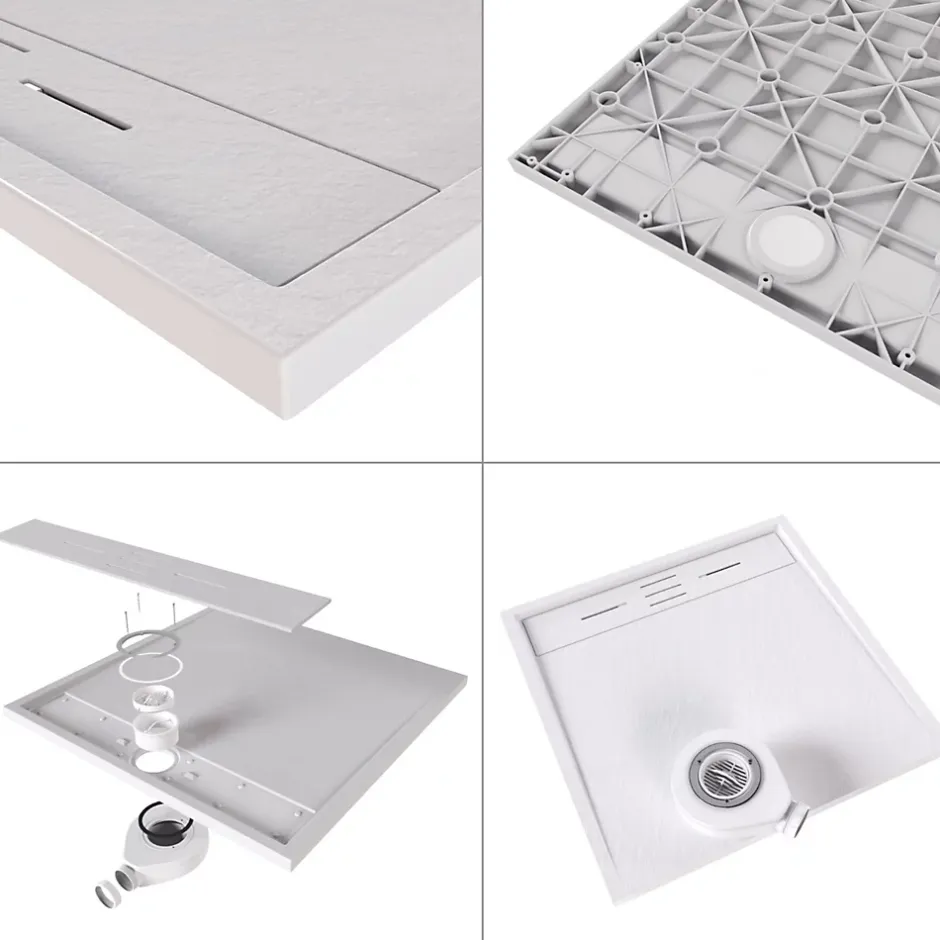 Saniverre Receveur de douche HIEMAL 70 x 180 cm résine Blanc aspect ardoise + bonde incluse -