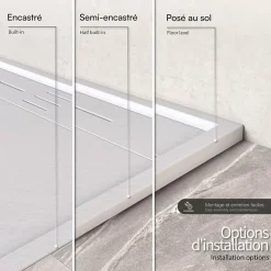 Saniverre Receveur de douche HIEMAL 70 x 180 cm résine Blanc aspect ardoise + bonde incluse -
