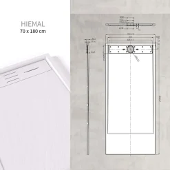 Saniverre Receveur de douche HIEMAL 70 x 180 cm résine Blanc aspect ardoise + bonde incluse -