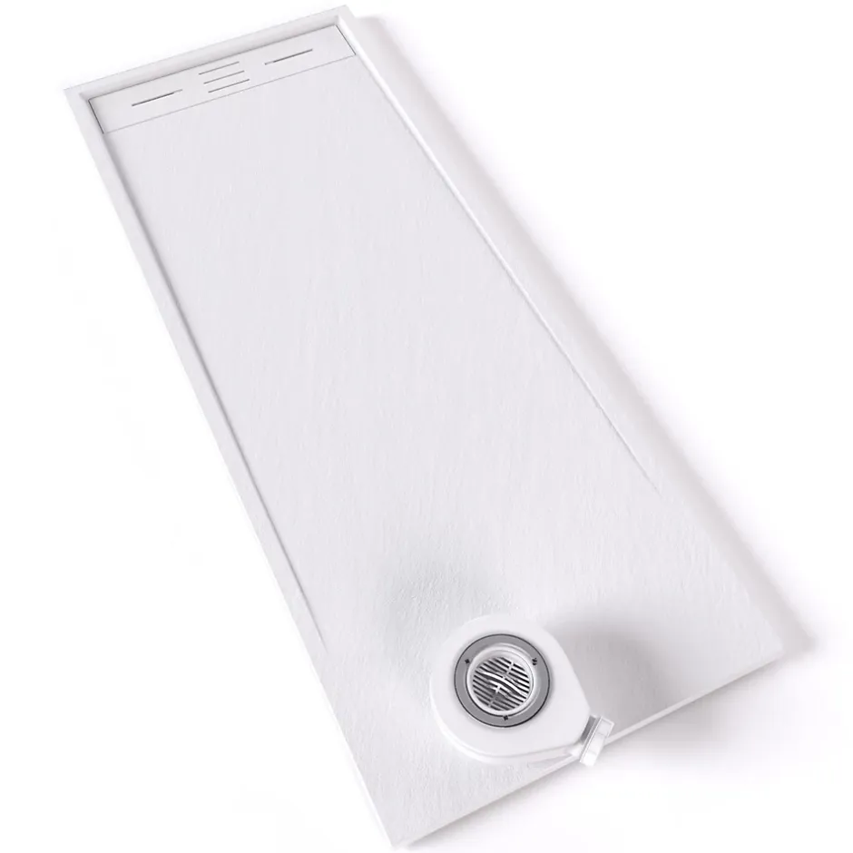Saniverre Receveur de douche HIEMAL 70 x 180 cm résine Blanc aspect ardoise + bonde incluse -