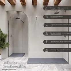 Saniverre Receveur de douche HIEMAL 80 x 100 cm résine Gris aspect ardoise + bonde incluse -* Receveur De Douche