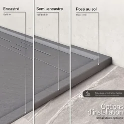Saniverre Receveur de douche HIEMAL 80 x 100 cm résine Gris aspect ardoise + bonde incluse -* Receveur De Douche