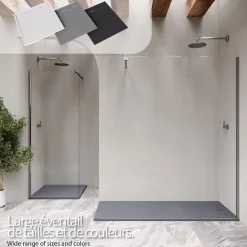 Saniverre Receveur de douche HIEMAL 80 x 100 cm résine Gris aspect ardoise + bonde incluse -* Receveur De Douche
