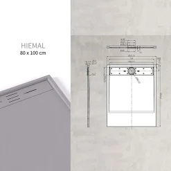 Saniverre Receveur de douche HIEMAL 80 x 100 cm résine Gris aspect ardoise + bonde incluse -* Receveur De Douche
