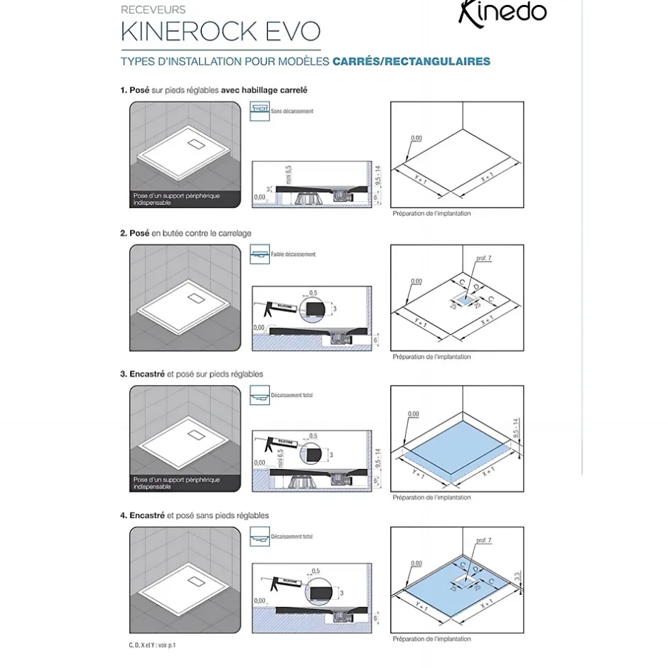 Kinedo Receveur de douche Kinerock Evo 180x100 sable, texture minérale avec grille assortie et bonde extra-plate