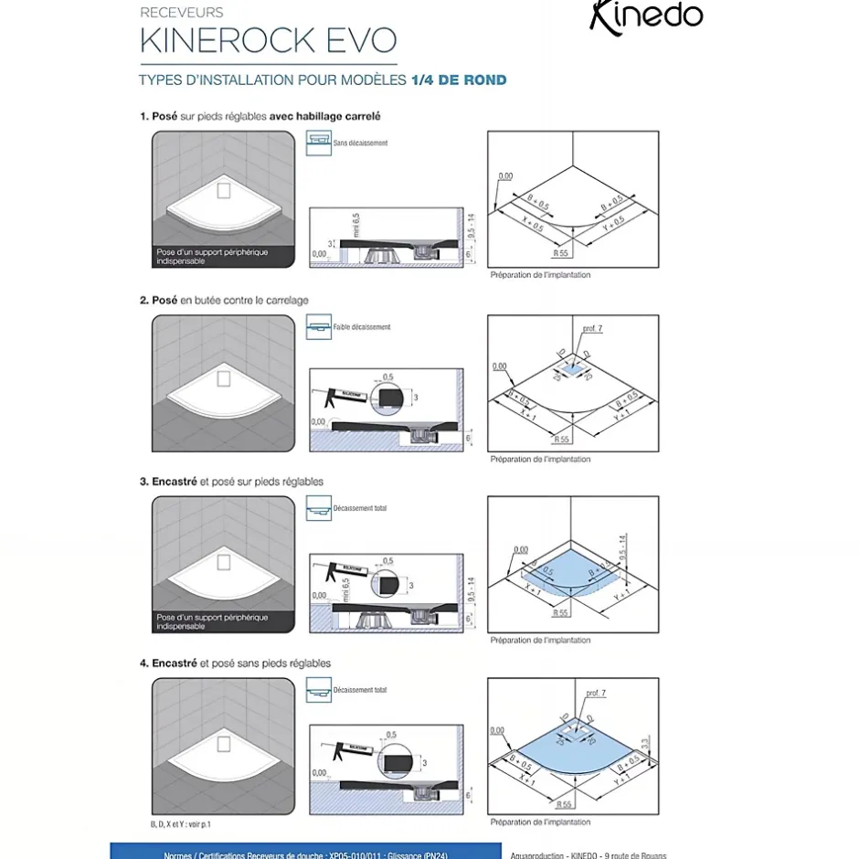 Kinedo Receveur de douche Kinerock Evo 180x100 sable, texture minérale avec grille assortie et bonde extra-plate