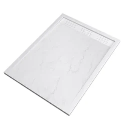 Galedo Receveur de douche L.120 x l.90 x H.4 cm, acrylique renforcé blanc effet pierre, avec grille d'évacuation blanche, Pedra