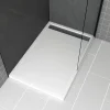 Galedo Receveur de douche L.120 x l.80 x H.4 cm, acrylique renforcé blanc, avec grille d'évacuation gun metal, Pure 2