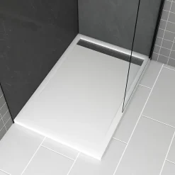 Galedo Receveur de douche L.120 x l.80 x H.4 cm, acrylique renforcé blanc, avec grille d'évacuation gun metal, Pure 2