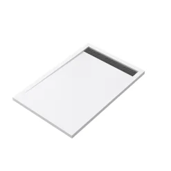 Galedo Receveur de douche L.120 x l.80 x H.4 cm, acrylique renforcé blanc, avec grille d'évacuation gun metal, Pure 2