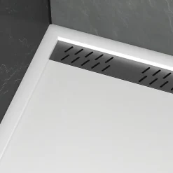 Galedo Receveur de douche L.120 x l.80 x H.4 cm, acrylique renforcé blanc, avec grille d'évacuation gun metal, Pure 2