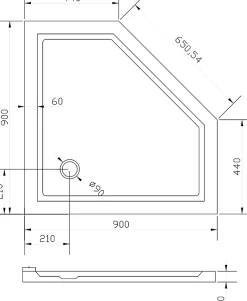 Bernstein Receveur de douche pentagonal - 90x90cm et système d'évacuation