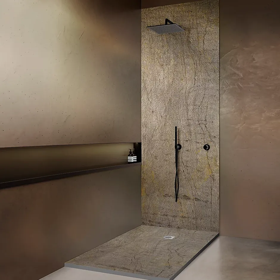 Onbath'S Receveur de douche pierre naturelle ardoise claire 120x90 cm extra plat grille carrée* Receveur De Douche