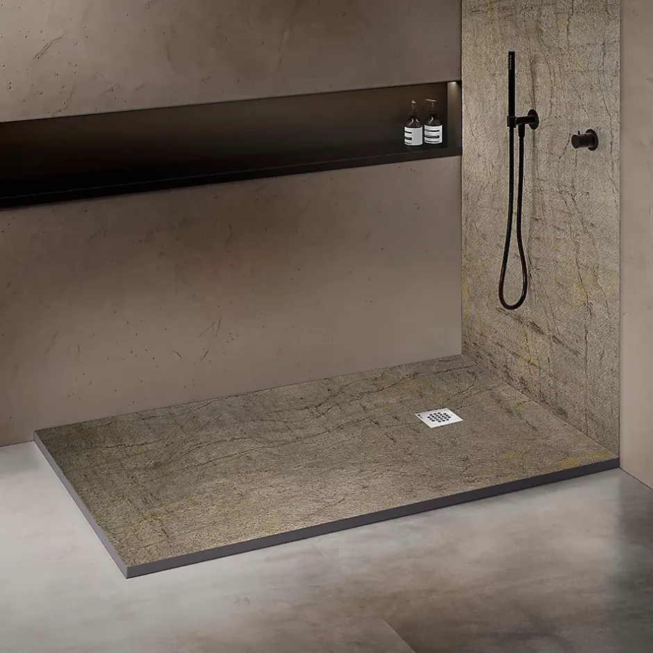 Onbath'S Receveur de douche pierre naturelle ardoise claire 120x90 cm extra plat grille carrée* Receveur De Douche