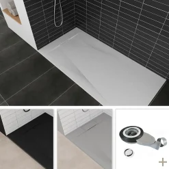 Saniverre Receveur de douche POLAR gris extra-plat effet pierre 80 x 120 cm + bonde* Receveur De Douche