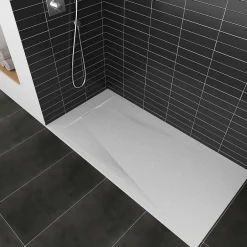 Saniverre Receveur de douche POLAR blanc extra-plat effet pierre 80 x 160 cm + bonde