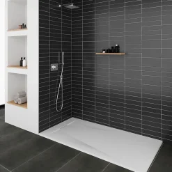 Saniverre Receveur de douche POLAR blanc extra-plat effet pierre 90 x 180 cm + bonde