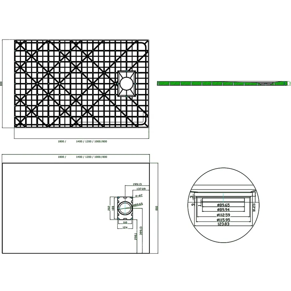 Bernstein Receveur de douche rectangulaire 80x100cm en SMC - 3,7cm de hauteur - sans système d'évacutation* Receveur De Douche