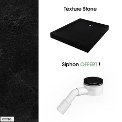 Otitec Receveur de Douche Rectangle - 90 x 100 x 11,5 cm - Noir Effet Pierre - avec Siphon OFFERT - MOON STONE