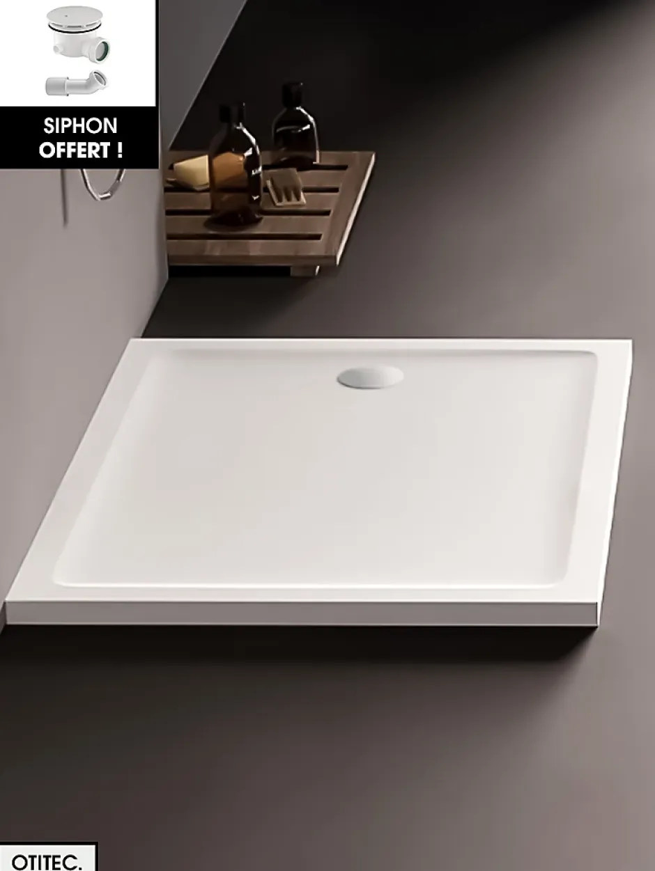 Otitec Receveur de Douche Rectangle - 80 x 90 x 4,5 cm - Blanc - avec Siphon OFFERT - MOON* Receveur De Douche