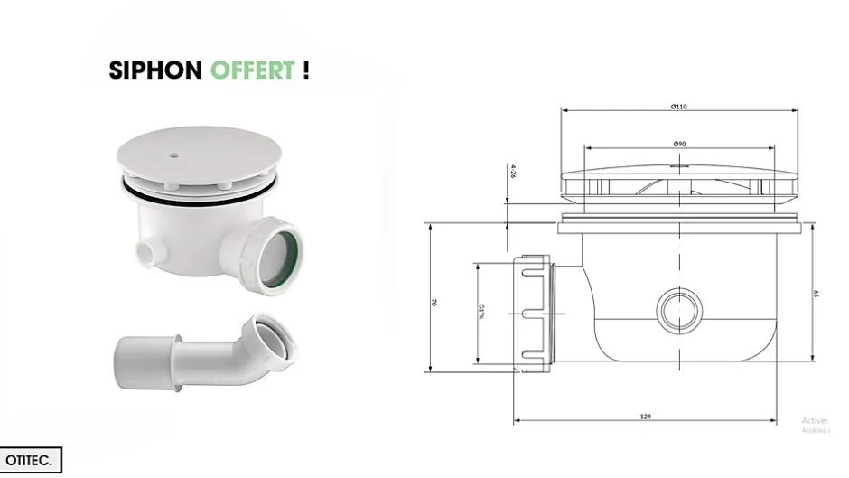 Otitec Receveur de Douche Rectangle - 80 x 90 x 4,5 cm - Blanc - avec Siphon OFFERT - MOON* Receveur De Douche