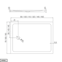 Otitec Receveur de Douche Rectangle - 80 x 90 x 4,5 cm - Blanc - avec Siphon OFFERT - MOON* Receveur De Douche