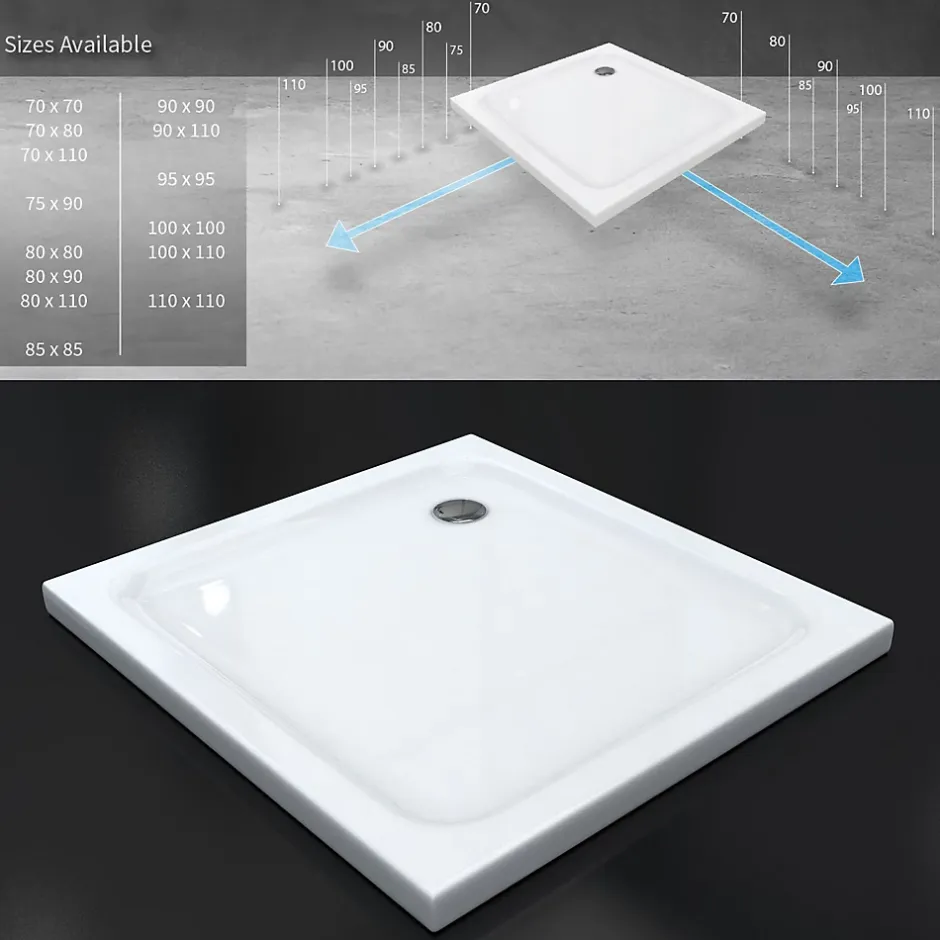 Saniverre Receveur de douche SHIMMER 80 x 80 cm acrylique Blanc + bonde et siphon inclus -