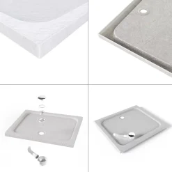 Saniverre Receveur de douche SHIMMER STONE 80 x 90 cm acrylique Blanc effet pierre + bonde et siphon inclus -* Receveur De Douche