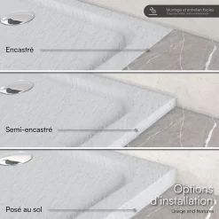 Saniverre Receveur de douche SHIMMER STONE 80 x 90 cm acrylique Blanc effet pierre + bonde et siphon inclus -* Receveur De Douche