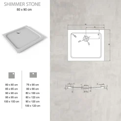 Saniverre Receveur de douche SHIMMER STONE 80 x 90 cm acrylique Blanc effet pierre + bonde et siphon inclus -* Receveur De Douche