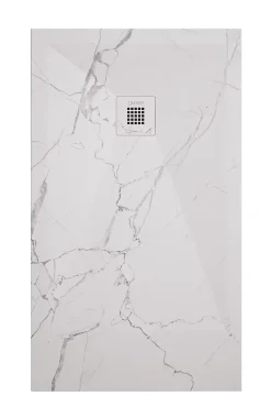 Ayor Bathroom Receveur de douche 90x100 cm extra plat, résine et minéral, marbre blanc, Nola