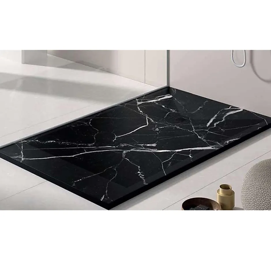 Stano Receveur de douche 80x170 cm extra plat DEKOR en resine finition marbre noir* Receveur De Douche