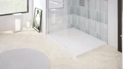 Ayor Bathroom Receveur de douche 80x180 cm extra plat, résine et minéral, marbre blanc, Nola