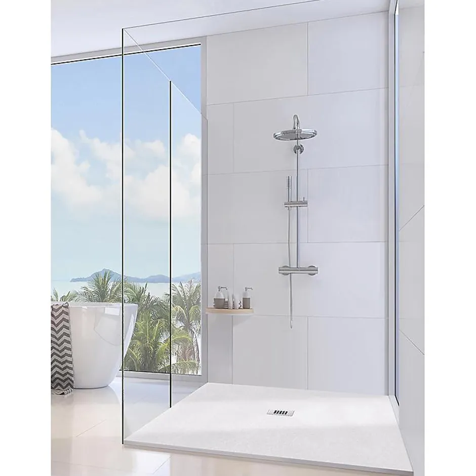 Frascio New Tecnology Receveur de Douche 100X180 cm Ligne Vulcano Fin Blanc Perle Ral 1013 en Résine Synthétique et Poudre de Marbre - FRASCIO
