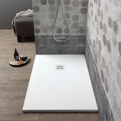 Kiamami Valentina Receveur De Douche 90X70 En Résine Blanche, Avec Douchette En Acier Assortie Muse* Receveur De Douche