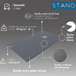 Stano Receveur de douche 90x170cm extra plat MADISON en resine surface ardoisee anthracite* Receveur De Douche