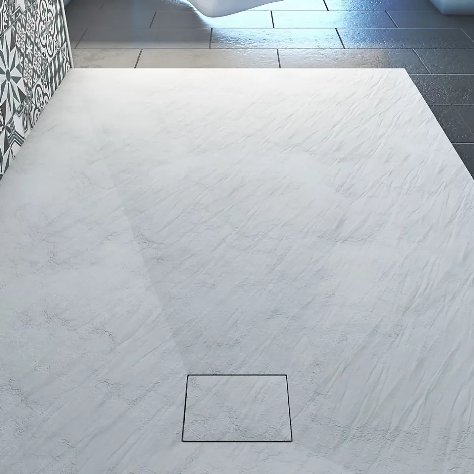 Aurlane Receveur de douche 90x160x2.6 cm en SMC Finition Ardoise - Blanc Mat - ROCK 2 WHITE* Receveur De Douche