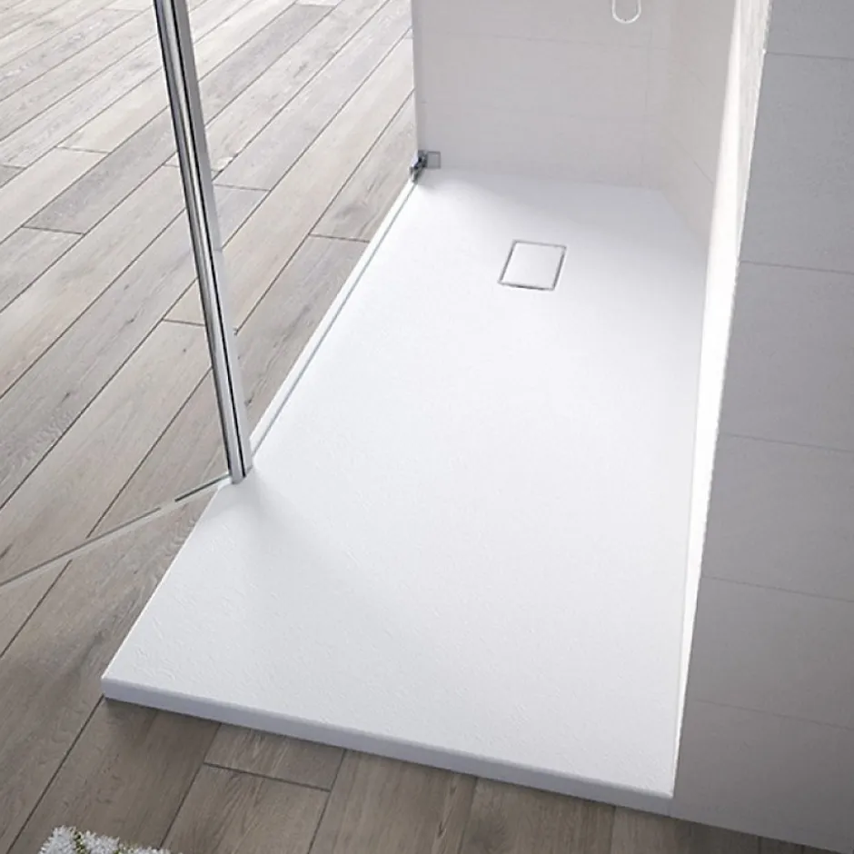 Kinedo Receveur Kinesurf découpable 120x90 blanc aspect pierre avec cache-bonde assorti et bonde extra-plate* Receveur De Douche