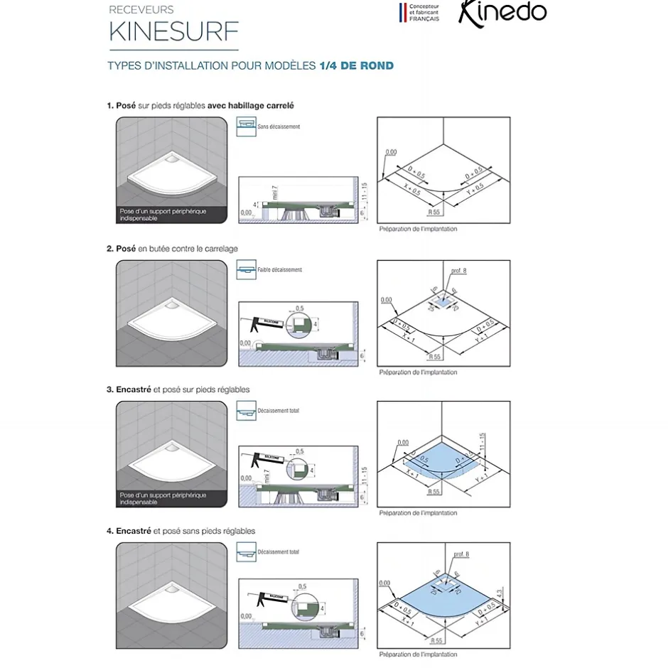 Kinedo Receveur Kinesurf découpable 120x90 blanc aspect pierre avec cache-bonde assorti et bonde extra-plate* Receveur De Douche