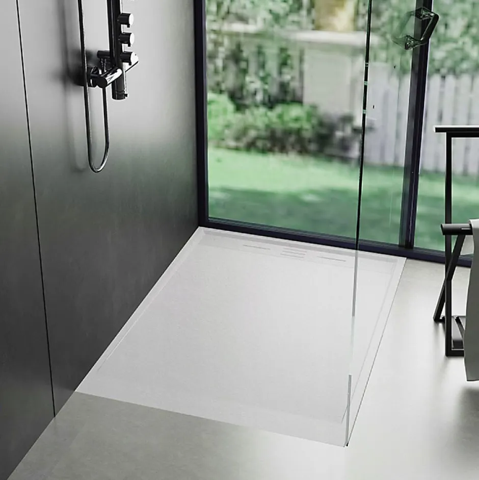 Essebagno Receveur Résine 120 x 80 Façon Ardoise Blanc