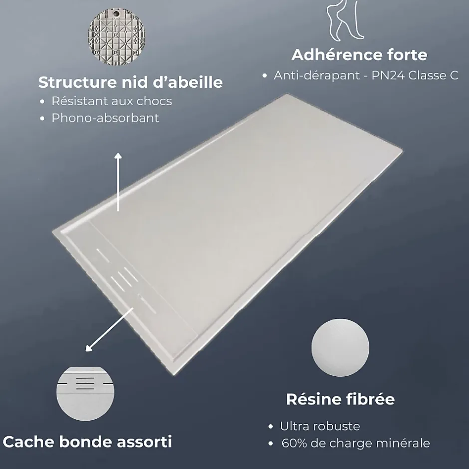 Essebagno Receveur Résine 120 x 80 Façon Ardoise Blanc